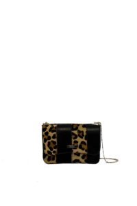 Bolso bandolera en piel negra y piel animalprint