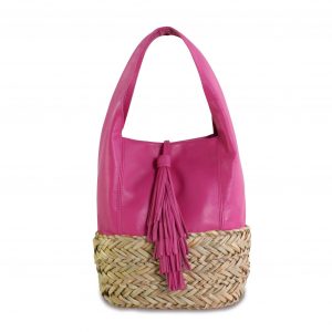 minibolso blover en piel fucsia y base trenzada de palma Astra